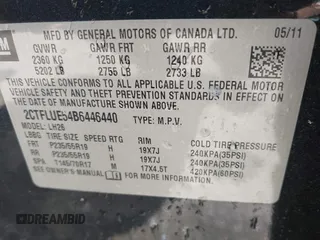 2011 GMC Terrain SLT-1 with VIN 2CTFLUE54B6446440, listed as a IAAI auction lot 41719642 with 177,594 mi miles and . Bid and sale history available at carsss.com. Image 9.