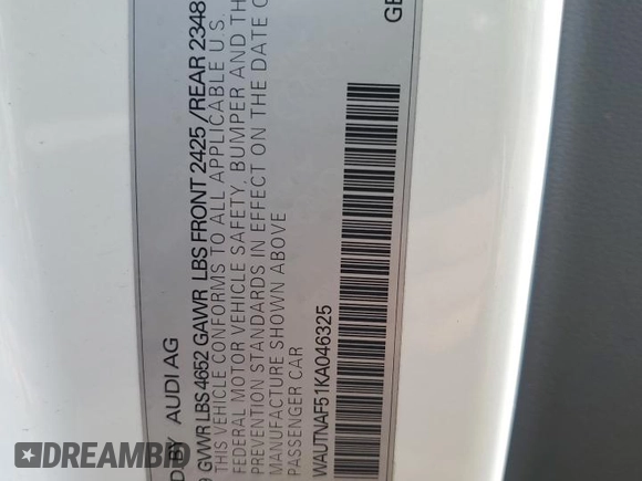 2019 Audi A5 Premium Plus with VIN WAUTNAF51KA046325, listed as a Copart auction lot 45772285 with 44,049 mi miles and Salvage Title. Bid and sale history available at DreamBid. Image 13.