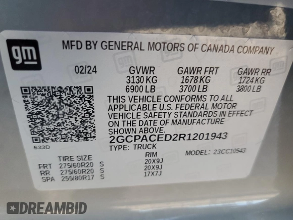 2024 Chevrolet Silverado 1500 LT with VIN 2GCPACED2R1201943, listed as a Copart auction lot 56731105 with 30,802 mi miles and Salvage Title. Bid and sale history available at DreamBid. Image 12.