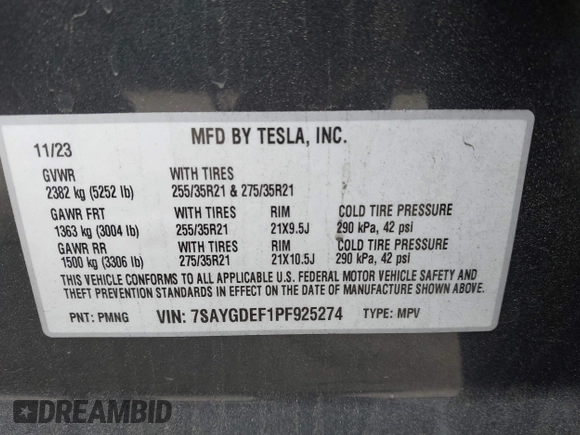 2023 Tesla Model Y Performance z VIN 7SAYGDEF1PF925274, wystawiony jako IAAI lot #42078813 z przebiegiem 20 422 mil mil oraz . Historia ofert i sprzedaży dostępna na DreamBid. Obrazek 9.