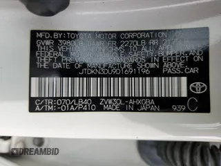 2013 Toyota Prius One with VIN JTDKN3DU9D1691196, listed as a Copart auction lot 52464655 with 195,396 mi miles and Salvage Title. Bid and sale history available at DreamBid. Image 12.