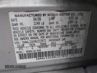 2006 Nissan Altima 2.5 S with VIN 1N4AL11D36C217672, listed as a IAAI auction lot 41749484 with 185,010 mi miles. Bid and sale history available at carsss.com. Image 9.