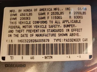 2008 Honda Accord EX-L z VIN 1HGCS22828A005679, wystawiony jako Copart lot #80211314 z przebiegiem 199 041 mil mil oraz Szkoda całkowita • Salvage title. Historia ofert i sprzedaży dostępna na DreamBid. Obrazek 15.