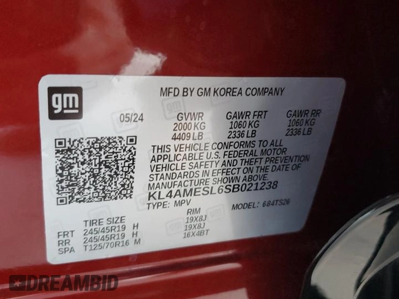 2025 Buick Encore GX Sport Touring with VIN KL4AMESL6SB021238, listed as a Copart auction lot 53388085 with 4,518 mi miles and Salvage title. Bid and sale history available at DreamBid. Image 13.