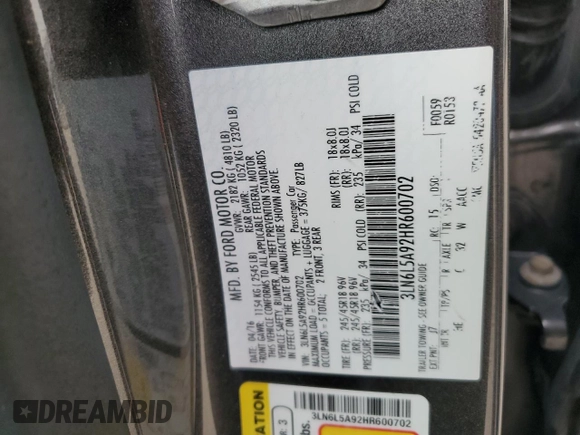 2017 Lincoln MKZ Premiere with VIN 3LN6L5A92HR600702, listed as a Copart auction lot 49148755 with 140,697 mi miles and Salvage Title. Bid and sale history available at DreamBid. Image 12.