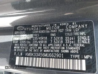 2021 Hyundai Kona Limited with VIN KM8K33A56MU662901, listed as a IAAI auction lot 41553810 with 35,304 mi miles. Bid and sale history available at carsss.com. Image 9.