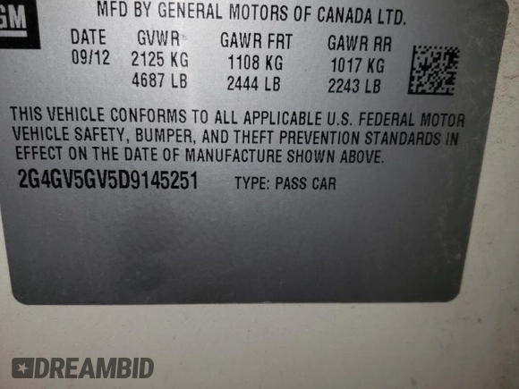 2013 Buick Regal GS with VIN 2G4GV5GV5D9145251, listed as a Copart auction lot 50614065 with 94,899 mi miles and Salvage Title. Bid and sale history available at carsss.com. Image 14.