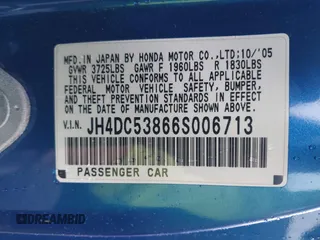 2006 Acura RSX с VIN JH4DC53866S006713, выставлен на аукционе IAAI как лот 42518375 с пробегом 236 854 миль миль и . История ставок и продаж доступна на DreamBid. Изображение 9.
