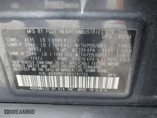 2014 Subaru Outback 2.5i Premium with VIN 4S4BRBCCXE3297733, listed as a IAAI auction lot 42051840 with 139,088 mi miles. Bid and sale history available at carsss.com. Image 9.