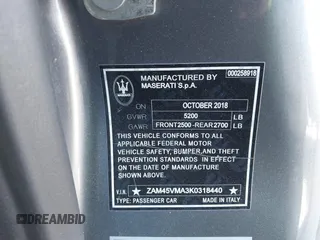 2019 Maserati GranTurismo Convertible Sport with VIN ZAM45VMA3K0318440, listed as a IAAI auction lot 41843305 with 14,296 mi miles. Bid and sale history available at carsss.com. Image 9.