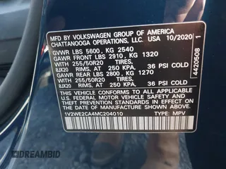 2021 Volkswagen Atlas SE with VIN 1V2WE2CA4MC204010, listed as a IAAI auction lot 41252081 with 41,106 mi miles and . Bid and sale history available at DreamBid. Image 9.