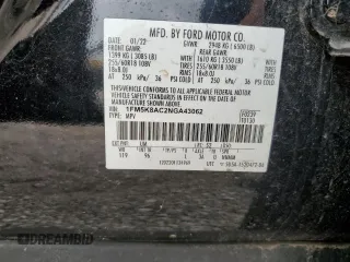 2022 Ford Explorer z VIN 1FM5K8AC2NGA43062, wystawiony jako Copart lot #53812615 z przebiegiem Nie podano mil oraz Szkoda całkowita • Salvage title. Historia ofert i sprzedaży dostępna na DreamBid. Obrazek 13.