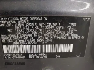 2010 Toyota RAV4 Sport with VIN JTMRF4DV4A5025362, listed as a IAAI auction lot 41834326 with Not Provided miles. Bid and sale history available at carsss.com. Image 9.