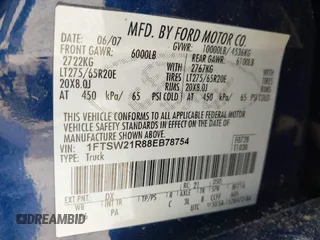 2008 Ford F-250 XL with VIN 1FTSW21R88EB78754, listed as a IAAI auction lot 42331377 with 291,114 mi miles and . Bid and sale history available at DreamBid. Image 9.