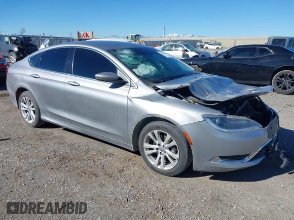 2015 Chrysler 200 Limited with VIN 1C3CCCAB3FN648003, listed as a IAAI auction lot 41859467 with 111,880 mi miles. Bid and sale history available at carsss.com. Image 1.