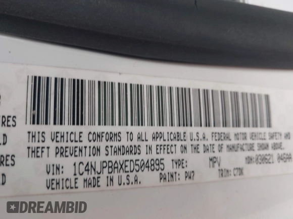 2014 Jeep Patriot Sport with VIN 1C4NJPBAXED504895, listed as a IAAI auction lot 41837883 with 272,331 mi miles. Bid and sale history available at carsss.com. Image 9.