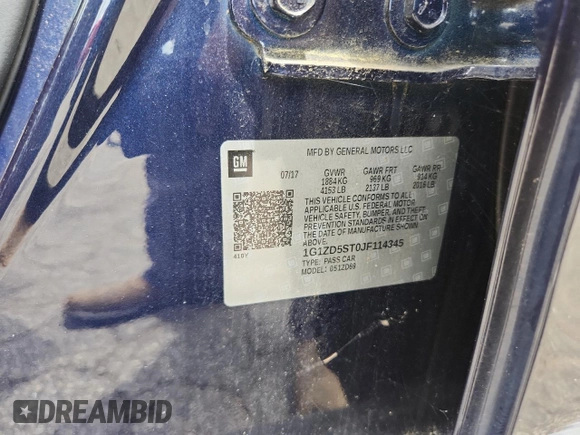 2018 Chevrolet Malibu LT with VIN 1G1ZD5ST0JF114345, listed as a Copart auction lot 60712805 with Not provided miles and Clean title. Bid and sale history available at DreamBid. Image 12.
