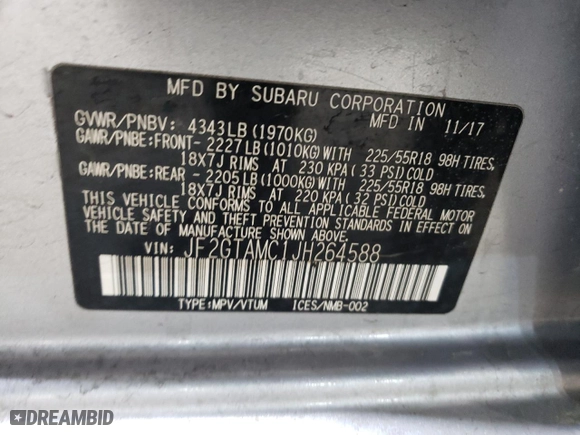2018 Subaru Crosstrek Limited with VIN JF2GTAMC1JH264588, listed as a Copart auction lot 45865925 with 69,411 mi miles and Salvage Title. Bid and sale history available at carsss.com. Image 15.