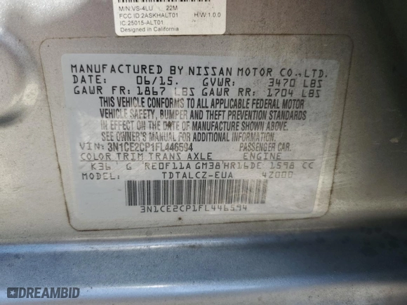 2015 Nissan Versa Note SR with VIN 3N1CE2CP1FL446594, listed as a Copart auction lot 50184375 with 133,229 mi miles and Salvage Title. Bid and sale history available at carsss.com. Image 14.