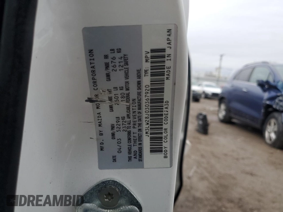 2003 Mazda MPV LX z VIN JM3LW28J030367920, wystawiony jako Copart lot #86122524 z przebiegiem 190 138 mil mil oraz Szkoda całkowita • Salvage title. Historia ofert i sprzedaży dostępna na DreamBid. Obrazek 13.