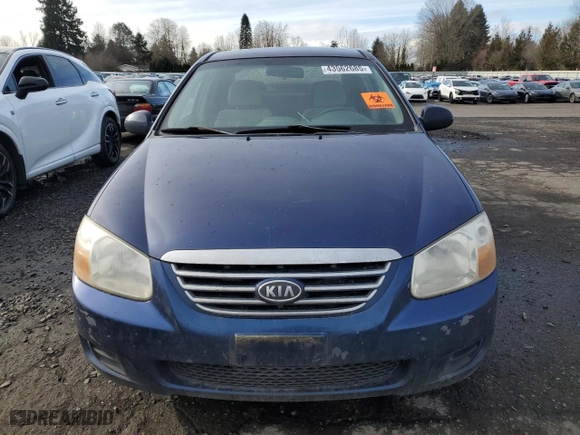 2007 Kia Spectra EX with VIN KNAFE122975464589, listed as a Copart auction lot 43562685 with NaN miles and Salvage Title. Bid and sale history available at carsss.com. Image 5.