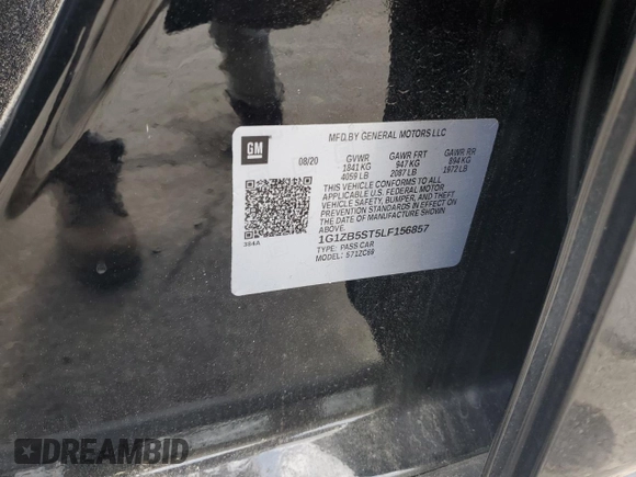 2020 Chevrolet Malibu LS with VIN 1G1ZB5ST5LF156857, listed as a Copart auction lot 57536444 with 48,963 mi miles and Salvage Title. Bid and sale history available at DreamBid. Image 12.