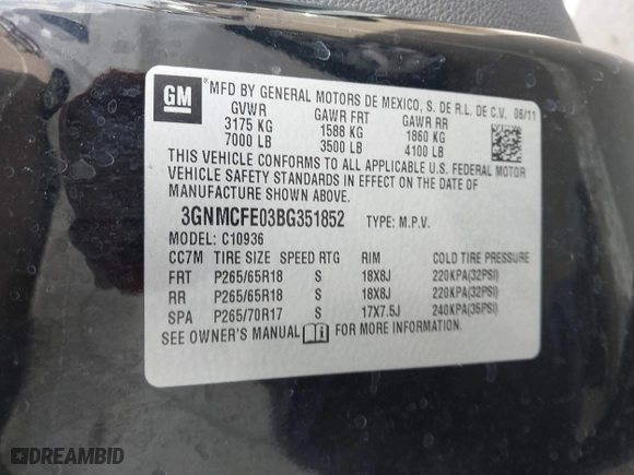 2011 Chevrolet Avalanche LT with VIN 3GNMCFE03BG351852, listed as a IAAI auction lot 42083263 with 92,292 mi miles. Bid and sale history available at carsss.com. Image 9.