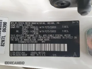 2014 Toyota Sequoia Platinum with VIN 5TDDW5G14ES104393, listed as a Copart auction lot 45494815 with 243,245 mi miles and Salvage Title. Bid and sale history available at carsss.com. Image 14.