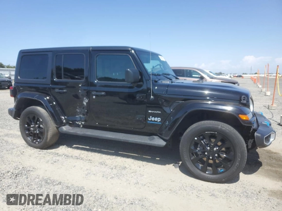2023 Jeep Wrangler Sahara with VIN 1C4JJXP61PW512975, listed as a Copart auction lot 59392075 with 26,954 mi miles and Salvage title. Bid and sale history available at DreamBid. Image 4.