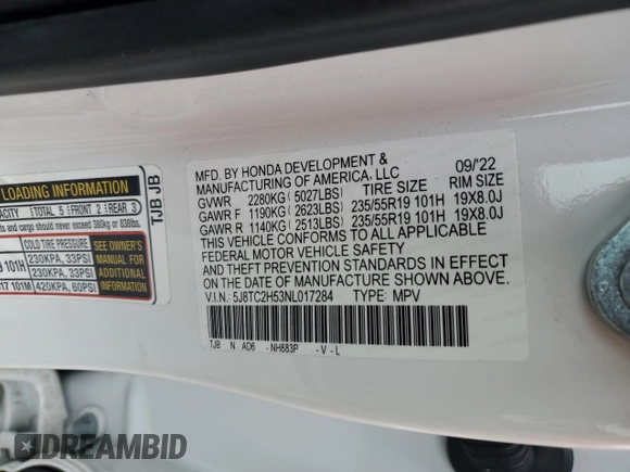 2022 Acura RDX w/Technology Package with VIN 5J8TC2H53NL017284, listed as a Copart auction lot 45630815 with 0 mi miles and Salvage Title. Bid and sale history available at carsss.com. Image 13.