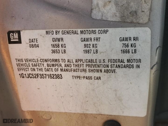 2005 Chevrolet Cavalier with VIN 1G1JC52F357162383, listed as a Copart auction lot 74954424 with 200,474 mi miles and Clean Title. Bid and sale history available at carsss.com. Image 12.