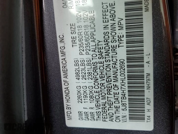 2017 Acura RDX Advance z VIN 5J8TB4H7XHL002690, wystawiony jako Copart lot #58479915 z przebiegiem 63 848 mil mil oraz Szkoda całkowita • Salvage title. Historia ofert i sprzedaży dostępna na DreamBid. Obrazek 13.