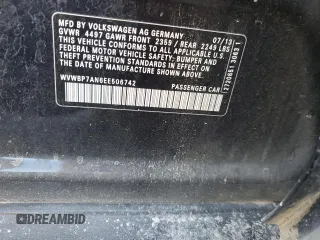 2014 Volkswagen CC R-Line с VIN WVWBP7AN6EE506742, выставлен на аукционе Copart как лот 49805825 с пробегом 70 125 миль миль и Списание • Salvage title. История ставок и продаж доступна на DreamBid. Изображение 14.