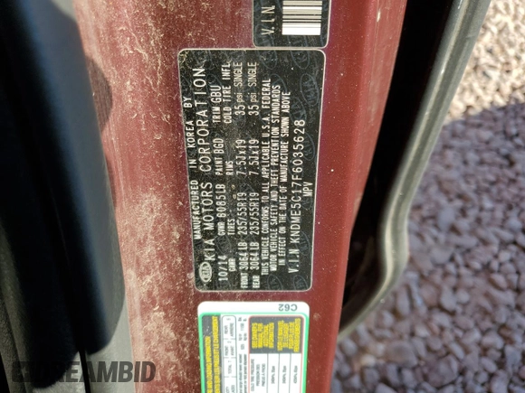 2015 Kia Sedona SX-L with VIN KNDME5C17F6035628, listed as a Copart auction lot 72716414 with 92,560 mi miles and Salvage Title. Bid and sale history available at carsss.com. Image 12.