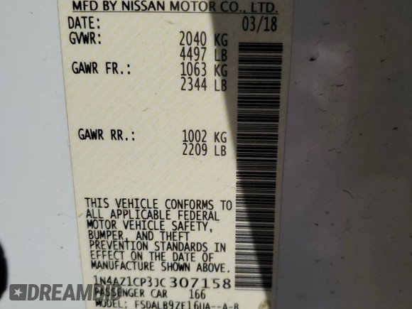 2018 Nissan LEAF S with VIN 1N4AZ1CP3JC307158, listed as a Copart auction lot 47318235 with Not Provided miles and Non Repairable. Bid and sale history available at DreamBid. Image 13.