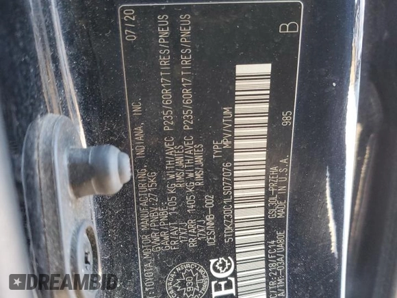 2020 Toyota Sienna LE Auto Access Seat with VIN 5TDKZ3DC1LS077076, listed as a Copart auction lot 86516374 with 226,269 mi miles and Salvage title. Bid and sale history available at DreamBid. Image 14.