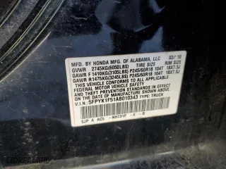 2010 Honda Ridgeline RTL with VIN 5FPYK1F51AB010343, listed as a Copart auction lot 49608295 with 0 mi miles and Non Repairable. Bid and sale history available at carsss.com. Image 12.
