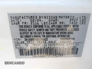 2024 Nissan Sentra S z VIN 3N1AB8BV9RY296423, wystawiony jako IAAI lot #42070068 z przebiegiem 34 304 mil mil oraz . Historia ofert i sprzedaży dostępna na DreamBid. Obrazek 9.