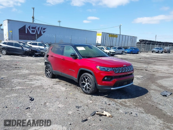 2024 Jeep Compass Limited z VIN 3C4NJDCN3RT174341, wystawiony jako IAAI lot #41931933 z przebiegiem Nie podano mil oraz . Historia ofert i sprzedaży dostępna na DreamBid. Obrazek 1.