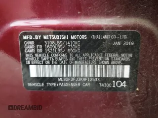 2019 Mitsubishi Mirage ES z VIN ML32F3FJ3KHF12533, wystawiony jako Copart lot #55393975 z przebiegiem 97 957 mil mil oraz Szkody całkowita. Historia ofert i sprzedaży dostępna na DreamBid. Obrazek 12.