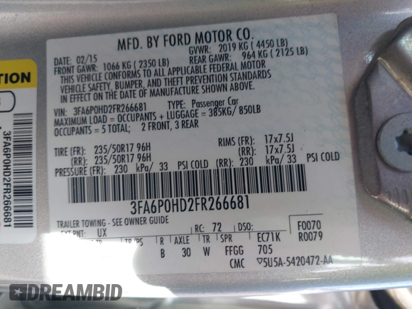 2015 Ford Fusion SE z VIN 3FA6P0HD2FR266681, wystawiony jako IAAI lot #42218460 z przebiegiem 140 353 mil mil oraz . Historia ofert i sprzedaży dostępna na DreamBid. Obrazek 9.