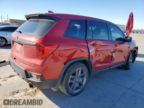 2022 Honda Passport EX-L with VIN 5FNYF7H53NB001890, listed as a Copart auction lot 47427425 with 70,374 mi miles and Salvage title. Bid and sale history available at DreamBid. Image 3.