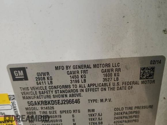 2014 Buick Enclave Leather with VIN 5GAKRBKD5EJ296646, listed as a Copart auction lot 54854175 with 154,345 mi miles and Salvage Title. Bid and sale history available at DreamBid. Image 13.