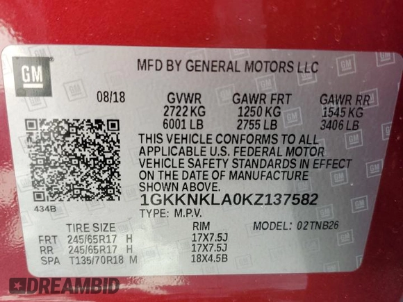 2019 GMC Acadia SLE with VIN 1GKKNKLA0KZ137582, listed as a Copart auction lot 51062845 with 94,537 mi miles and Non Repairable. Bid and sale history available at carsss.com. Image 14.