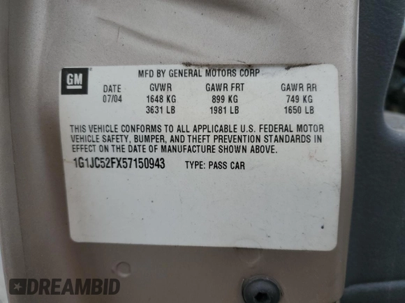 2005 Chevrolet Cavalier with VIN 1G1JC52FX57150943, listed as a Copart auction lot 50185575 with Not Provided miles and Non Repairable. Bid and sale history available at DreamBid. Image 15.
