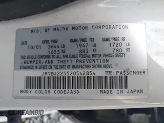 2002 Mazda Protege DX with VIN JM1BJ225520542854, listed as a IAAI auction lot 41955679 with 161,338 mi miles and . Bid and sale history available at DreamBid. Image 9.