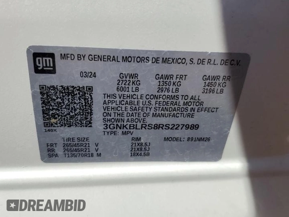2024 Chevrolet Blazer Premier with VIN 3GNKBLRS8RS227989, listed as a Copart auction lot 53607155 with 10,596 mi miles and Clean title. Bid and sale history available at DreamBid. Image 13.