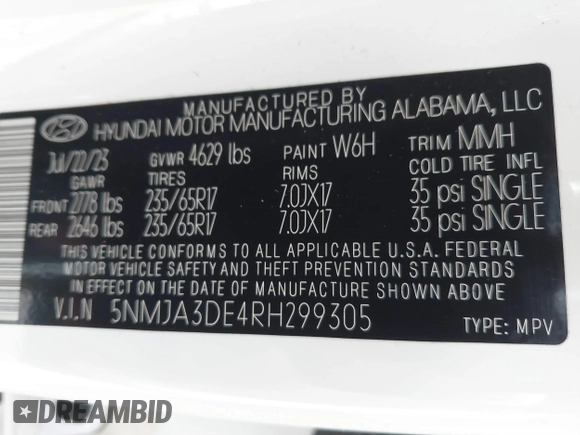 2024 Hyundai Tucson SE with VIN 5NMJA3DE4RH299305, listed as a IAAI auction lot 41200216 with 14,998 mi miles and . Bid and sale history available at DreamBid. Image 9.