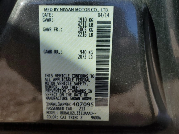 2014 Nissan Altima 2.5 SL with VIN 1N4AL3AP4EC407095, listed as a Copart auction lot 50246905 with 243,823 mi miles and Clean Title. Bid and sale history available at carsss.com. Image 14.