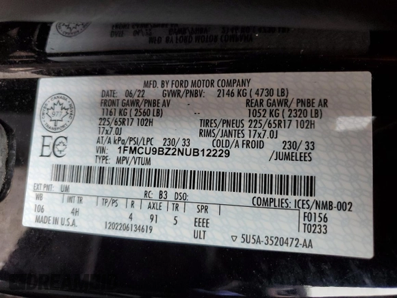 2022 Ford Escape SE Hybrid with VIN 1FMCU9BZ2NUB12229, listed as a Copart auction lot 49366145 with 107,970 mi miles and Salvage Title. Bid and sale history available at carsss.com. Image 14.